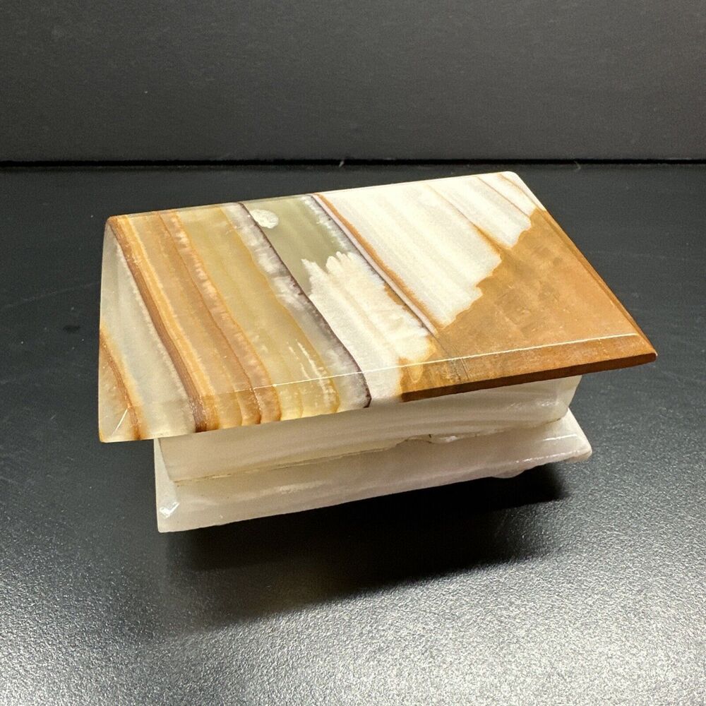 Vintage Marble Cream White Hinged Trinket Box/ Jewelry Box